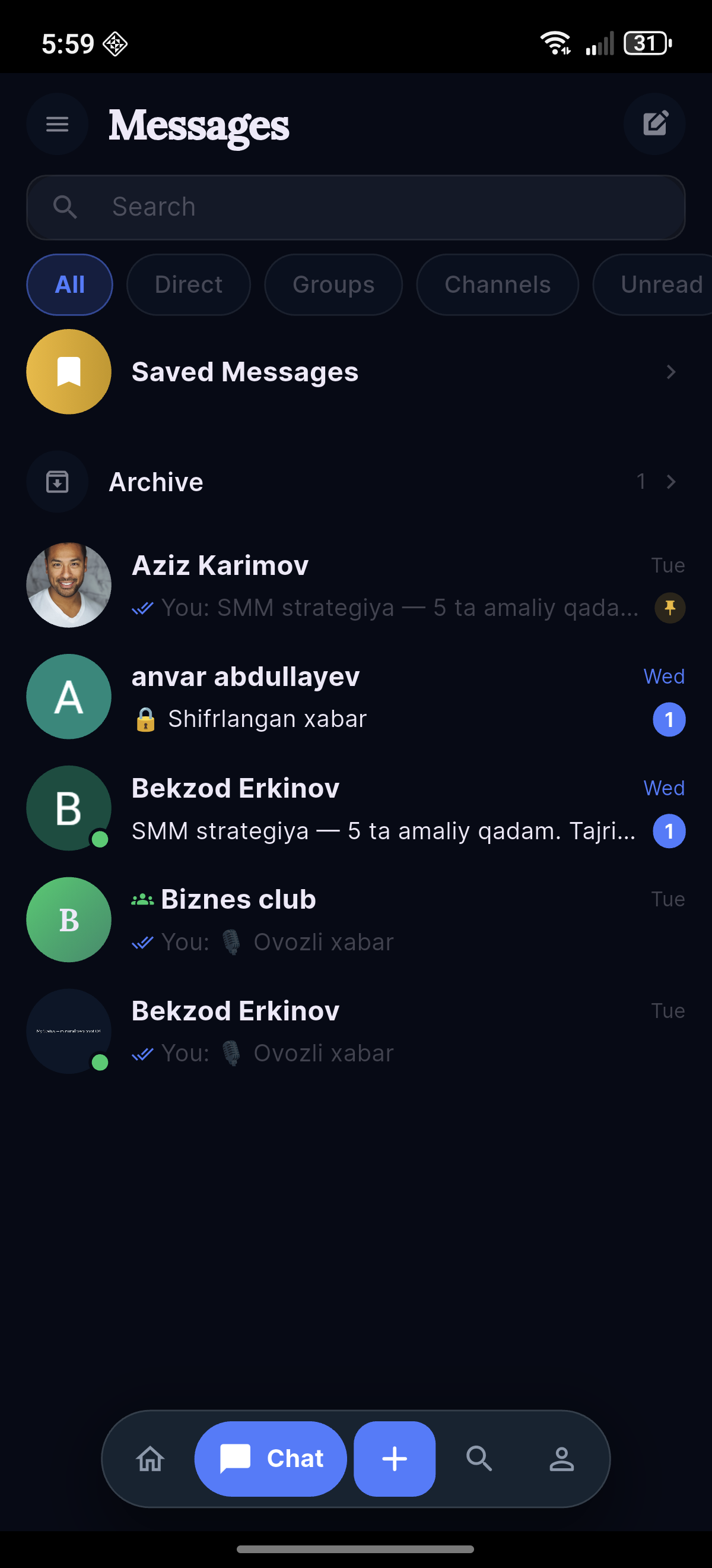Encrypted chat in My Status
